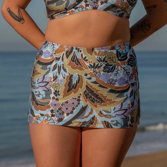 Seea Rita Antigua leaf print high waisted bodycon 50s style swim skirt large - Picture 1 of 4